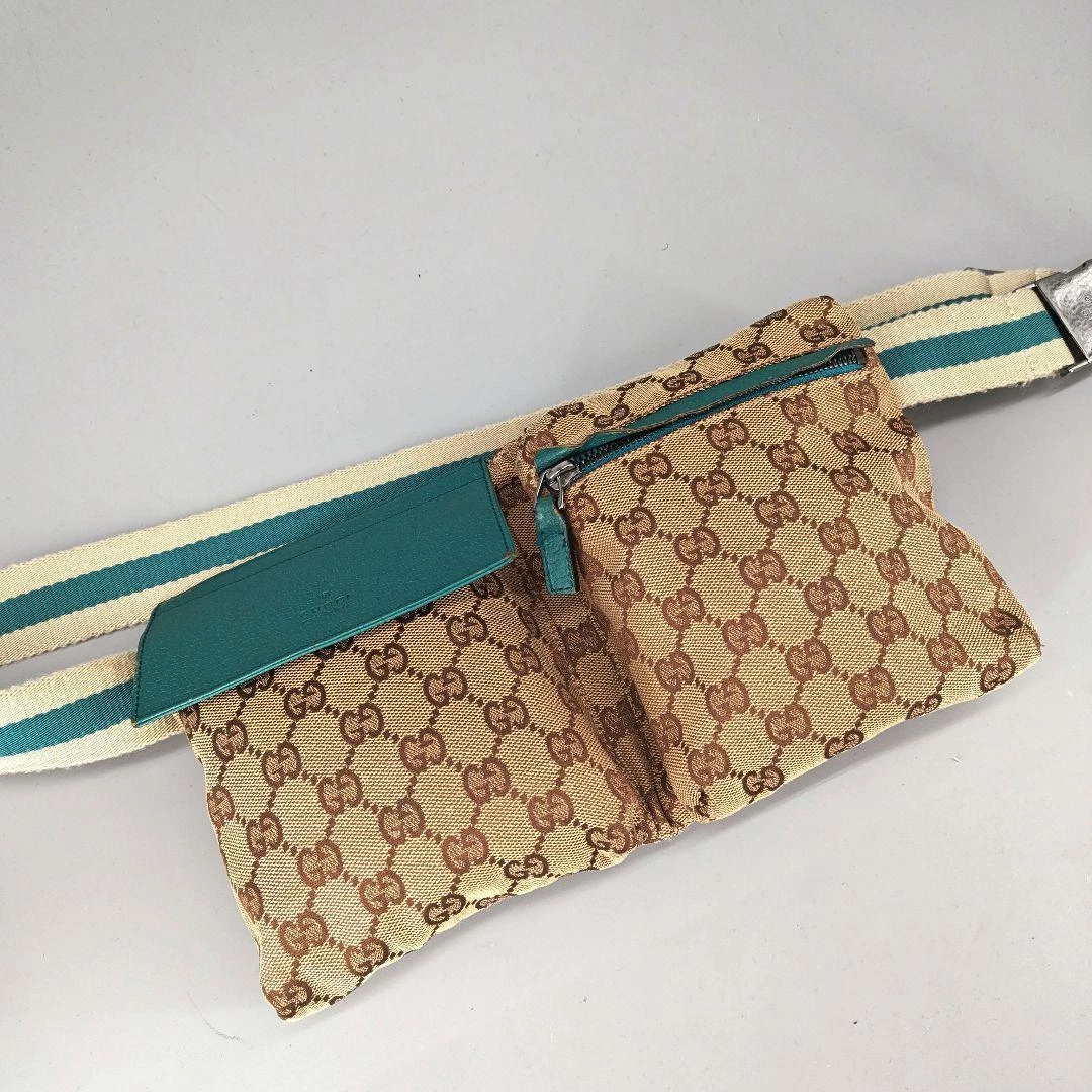 Auth GUCCI GG sac taille pochette beige toile cuir 28566 bon F/S