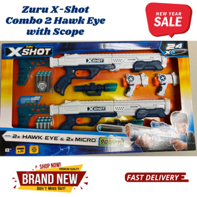 NEW Zuru X-Shot Combo 2 Hawk Eye with Scope & 2 Micro Blasters  24 Darts Age 8+