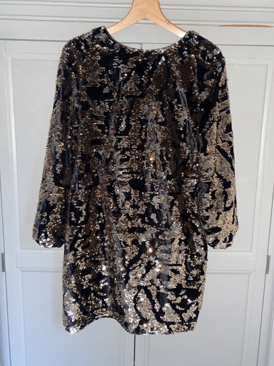 New RRP £99 MONSOON Sequin Stretch Velvet Black Gold Glam Party