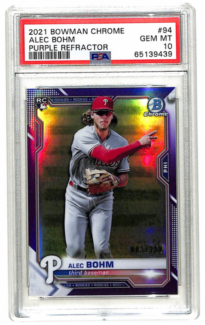 2021 Bowman Chrome #94 Alec Bohm 3/250 purple refractor rookie card PSA 10