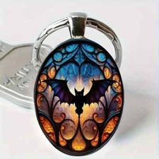 Funky Halloween Bat Pattern Oval Keyring Keychain