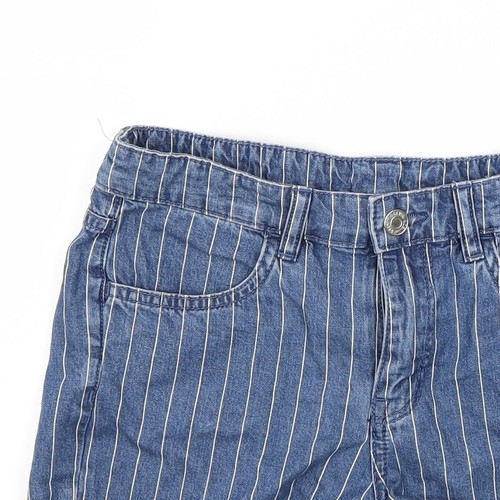 H&M Womens Blue Striped Cotton Blend Cut-Off Shorts Size 6 Regular - Picture 8 of 12