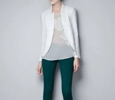 NWT - Zara White Jacquard Floral Open Blazer - Size M