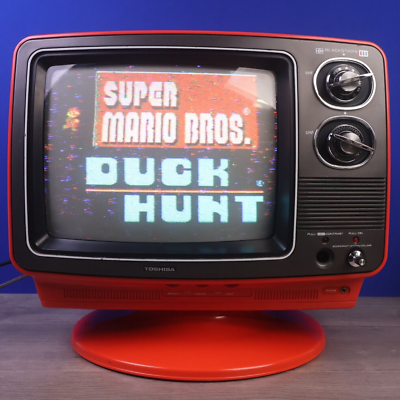 Vintage Toshiba c355 Backstripe Television - Red - With Stand and