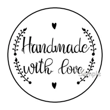 30 HANDMADE WITH LOVE ENVELOPE SEALS LABELS STICKERS 1.5" ROUND HAND MADE HEARTS