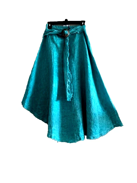 Tempo Paris women's linen belted elastic waist skirt us size M/L Italy