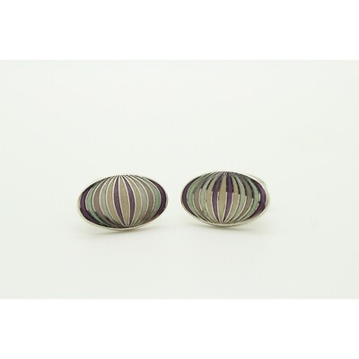 Thomas PInk vintage oval purple, green 'onion' design cuff links. England. BNWOT