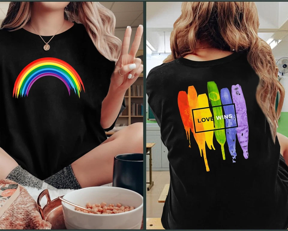 Pride Shirts, Love Wins Shirt Rainbow Heart Graphic Tees Gay Pride Tshirt Casual - image 4 of 4