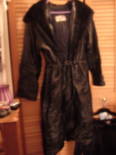 genuine leather coat faux fur hood 