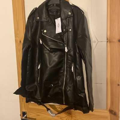 Stradivarius oversized faux leather biker jacket in black UK