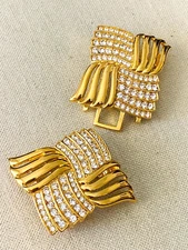 Vintage Douglas Paquette Gold Tone White Clear Rhinestones Belt Buckle