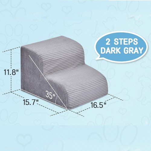 2/3/4 Steps Memory Foam Dog Stairs Pet Ramp for High Bed Couch - Removable Cover - Picture 9 of 29