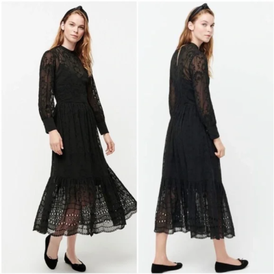 J.Crew Embroidered Long Sleeve Midi Dress Size 2 Ruby Red Eyelet Hem | eBay