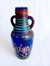 HAND PAINTED FISH VASE MEXICO LOOK SOURCE UNKNOWN 7IN TALL 1999