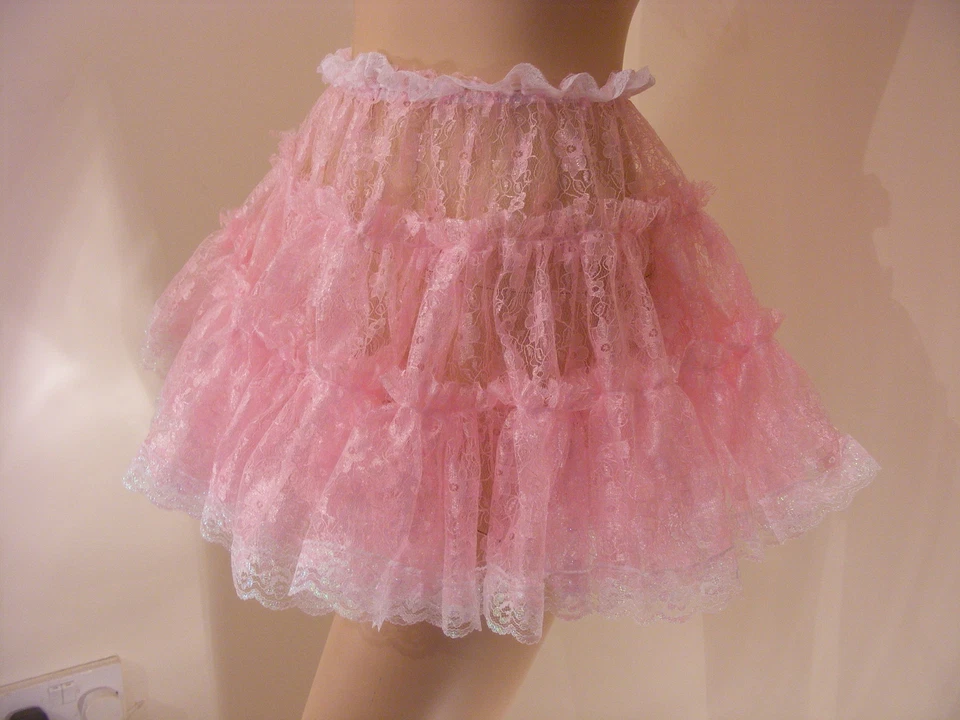 SISSY ADULT BABY FANCY DRESS PINK LACE MICRO MINI SKIRT 11"LONG COPLAY LOLITA - Image 3 of 4