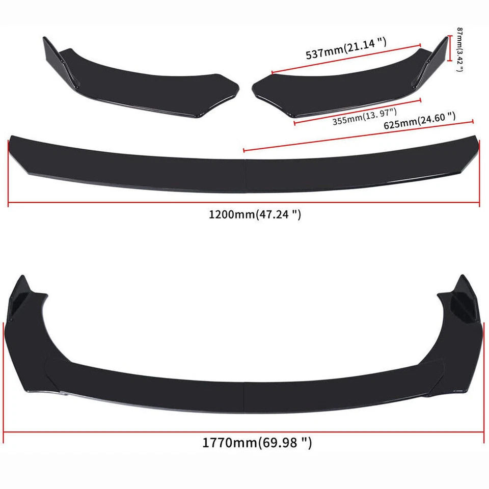Universal Car Front Bumper Lip Splitter Spoiler Body Kit For BMW Gloss Black - Image 3 of 4