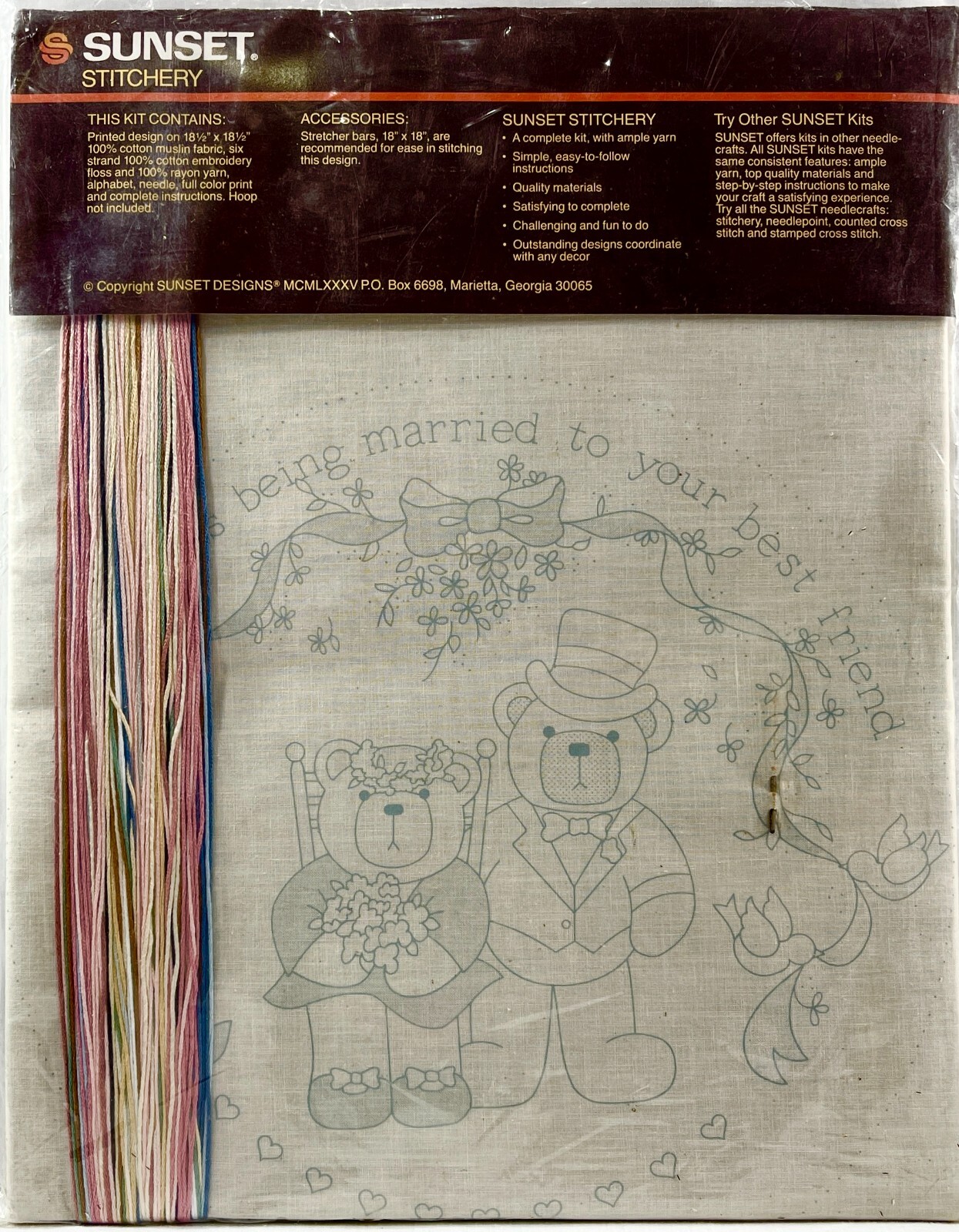 NEW 1985 Sunset Designs Best Friends Wedding 2706 Embroidery Kit Vintage 15212