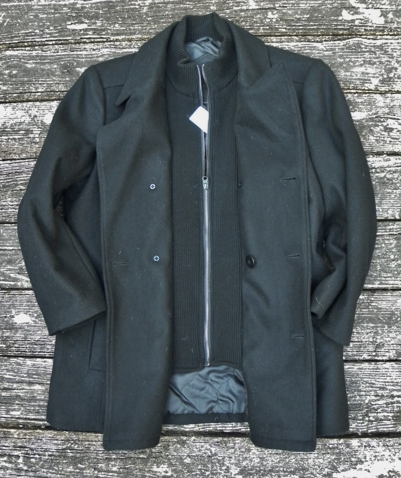 NWT Black Rivet PEACOAT Double Breasted OvercoatWinter Black Jacket