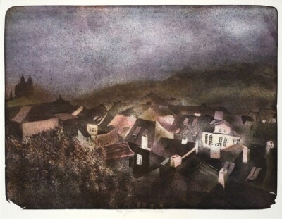 Rare Lithograph by Czech Artist Jana Reinerova ''Prague`s Panorama'',2000s