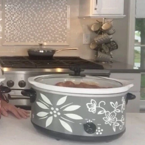 Temp-tations K50464: Adjustable Slow Cooker 6 Qt. - Gray w/ White Flowers