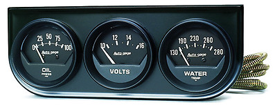 Auto Meter AutoGage 3-Gauge BLACK Console 52mm Oil Pressure / Water Temp / Volt