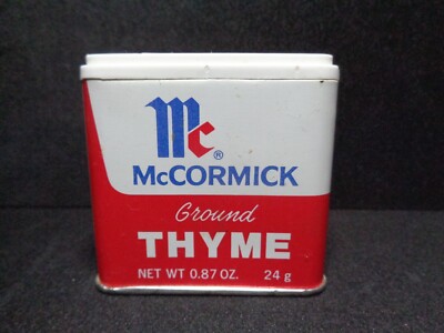 McCormick ground thyme Tin Container 1977 Baltimore 0.87 oz empty