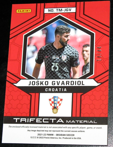2021-22 Obsidian Josko Gvardiol Trifecta Material Electric Etch Red Pulsar # /44 - Picture 2 of 2