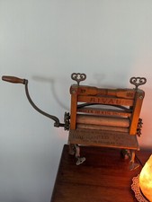ANTIQUE ANCHOR CLAMP-ON WOODEN CLOTHES WASHER WRINGER