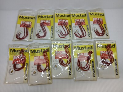 10packs Size 8/0 Mustad Big Red 2X Fishing Hook 92554NPNR