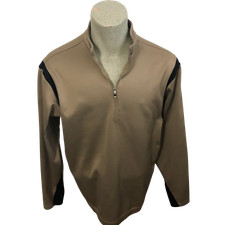 Nike Golf Men  s Size Medium Therma-Fit 1/4 Quarter Zip Pullover Brown Black Trim
