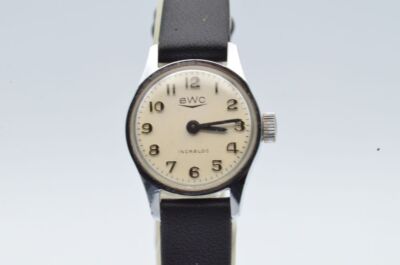 Bwc Handaufzug Ladies Watch Steel 25mm Vintage Leather Band Vintage White