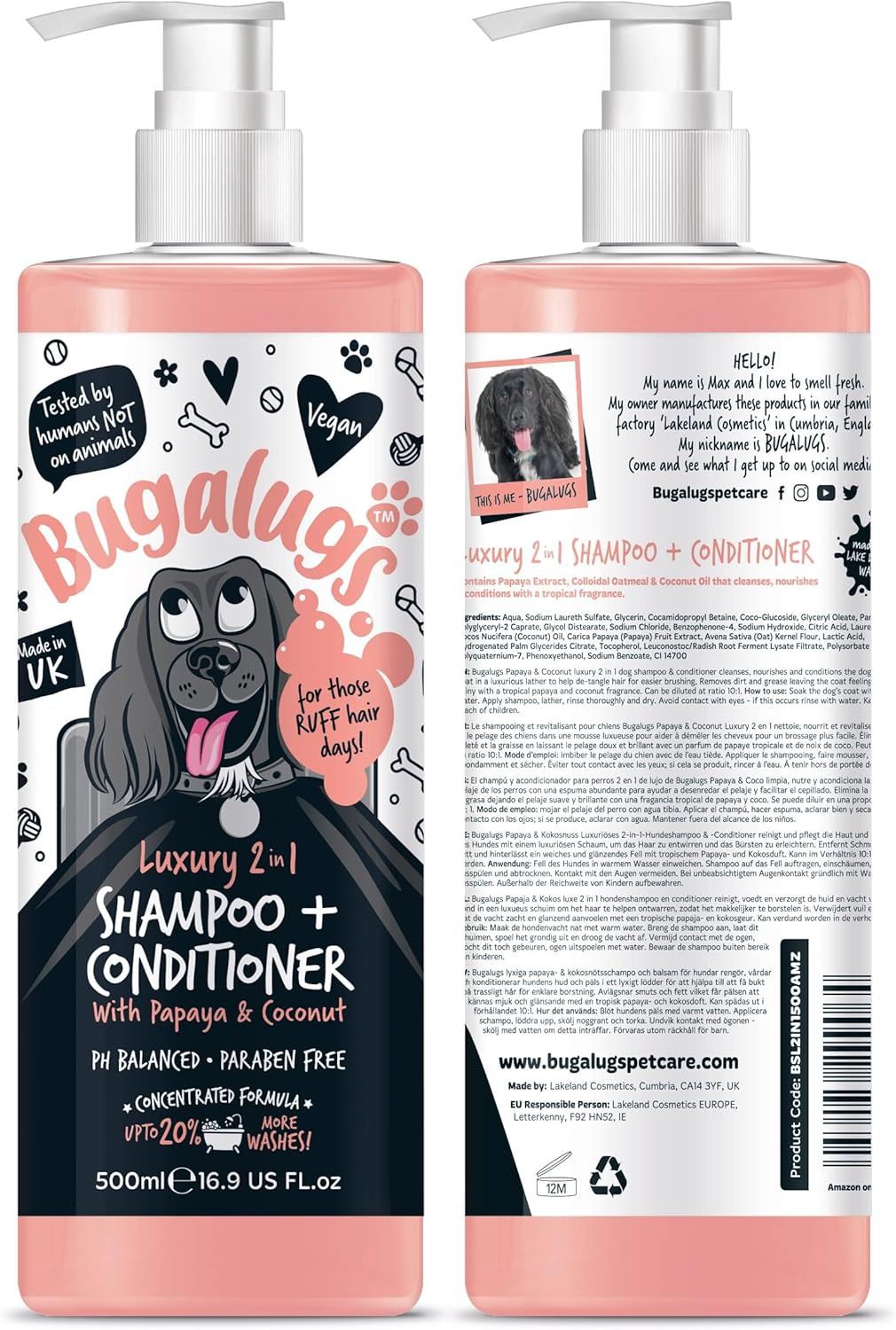 Dog Shampoo Luxury 2 in 1 Papaya & Coconut Dog Grooming Shampoo Products for Sme