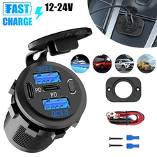 12V-24V QC3.0 + PD USB C Car Fast Charger Power Socket Outlet for Boat RV Marine