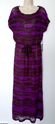 Vertigo Woven Striped Serpentine Knit Two Tone  Maxi Dress With Belt Size Large