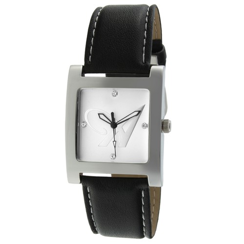Women Silver Tone Square Wrist Watch w/ Black Leather Strap & Initials Dial - Picture 24 of 24