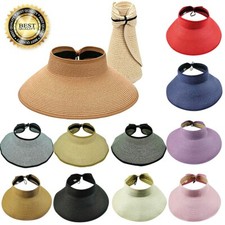 Womens Summer Hat Sun Beach Visor Foldable Hats Roll Up Wide Brim Open Top Cap