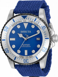Invicta Pro Diver 44mm Silver Stainless Steel Case, Blue Nylon 