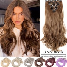 Invisible Weft 8Pcs Clip In Real As Human Hair Extension Full Head Wavy Straight