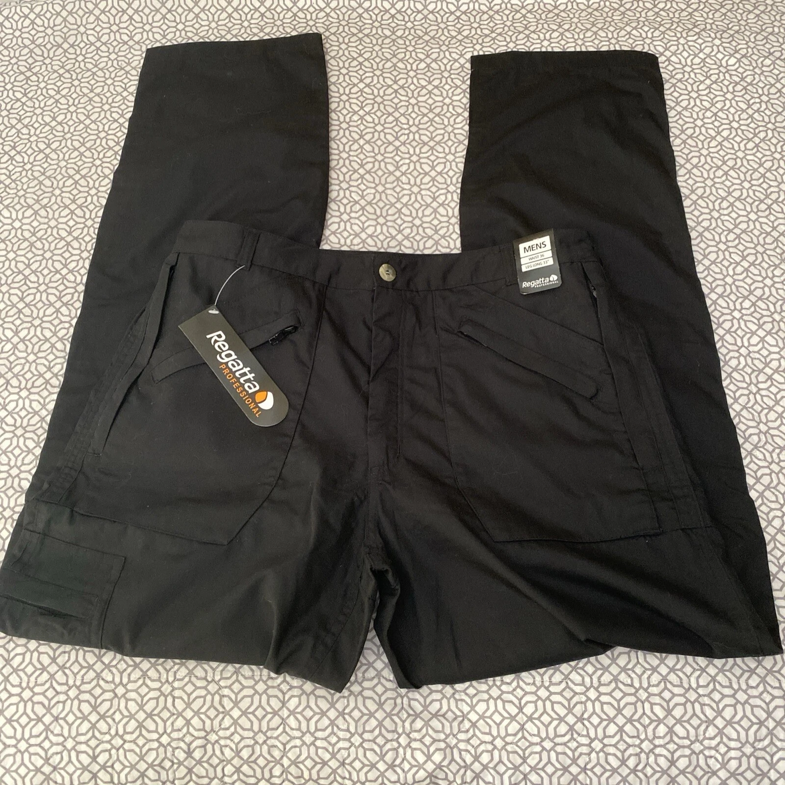Regatta Professional Men’s Active Trouser II Pants Water Resist Cargo 36x33” Blk