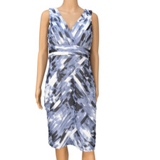 Ann Taylor Purple Watercolor Raw Edge Chiffon V Neck Sheath Dress Size 8