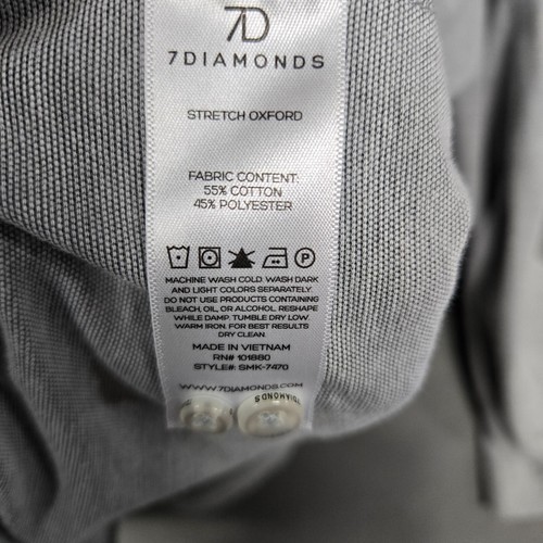 7 Diamonds Shirt Mena 2XL Gray 4 Way Stretch Oxford Button Up Long Sleeve Pocket - Picture 4 of 11