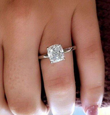 3.80 CT Cushion Cut Moissanite Lab Create 925 Silver Solitaire Engagement Ring 