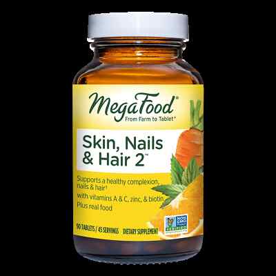 MegaFood Skin, Nails, Hair 2, 90 Tabs - Women, Men, Biotin, Vitamins A, C, Zinc