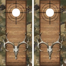 Buck Deer Skull Camo Wood Cross Heirs "Chameleon" Cornhole Board Wraps Decals