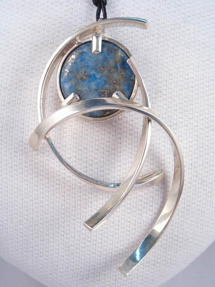 Ciondolo in ARGENTO 925 con Lapislazzuli naturale - Pendente Pietra Dura Lapis - Immagine 2 di 4