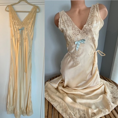 VINTAGE 1930s AUTHENTIC WEARABLE 100% SILK SLIP DRESS NIGHT GOWN LINGERIE sz S/M - Picture 5 of 5