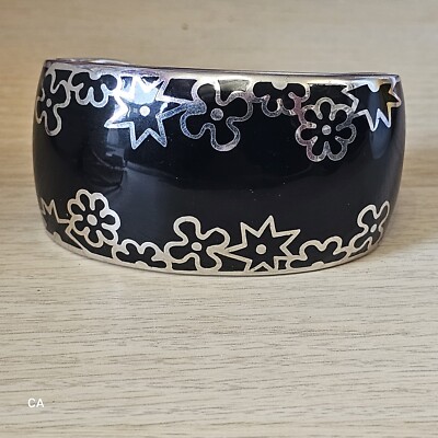 Alan K Designo Collection, Blumen Armreif Manschette Sterlingsilber, schwarz Harz klein