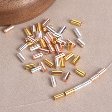 50pcs 6x3mm Cylinder Tube Gold/Silver Color Brass Metal Loose Spacer Beads Lot