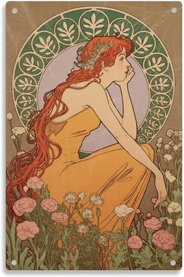 Art Nouveau Tin Metal Signs Home Décor Vintage Alphonse Mucha print Suitable for