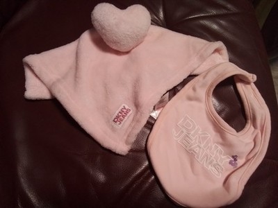 DKNY Jeans Schmusetuch Kuscheltuch Herz in Rosa mit extra Halstuch wie Neu